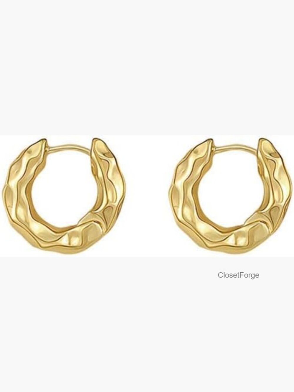 18K Gold Plated Textured Hoop Earrings, Hammered Finish Huggies